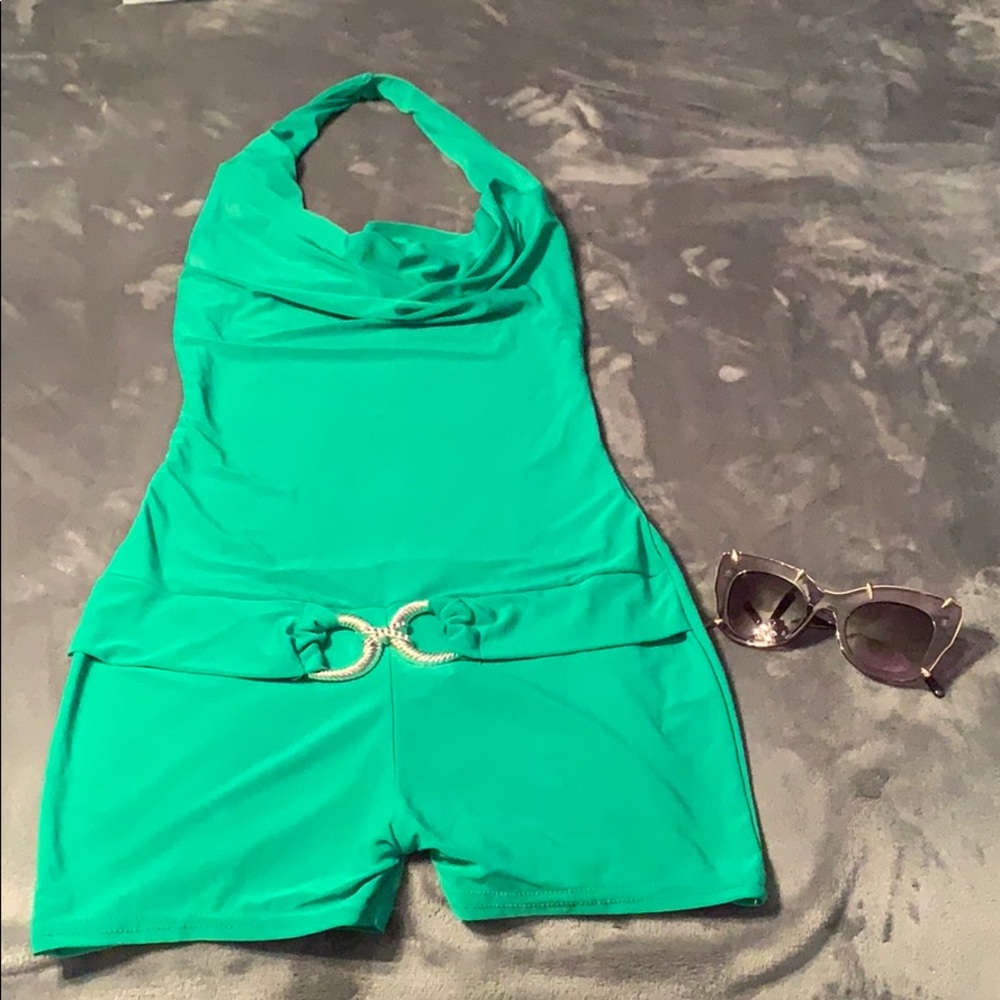 Fabulous Kelly Green Romper With Rope Buckle